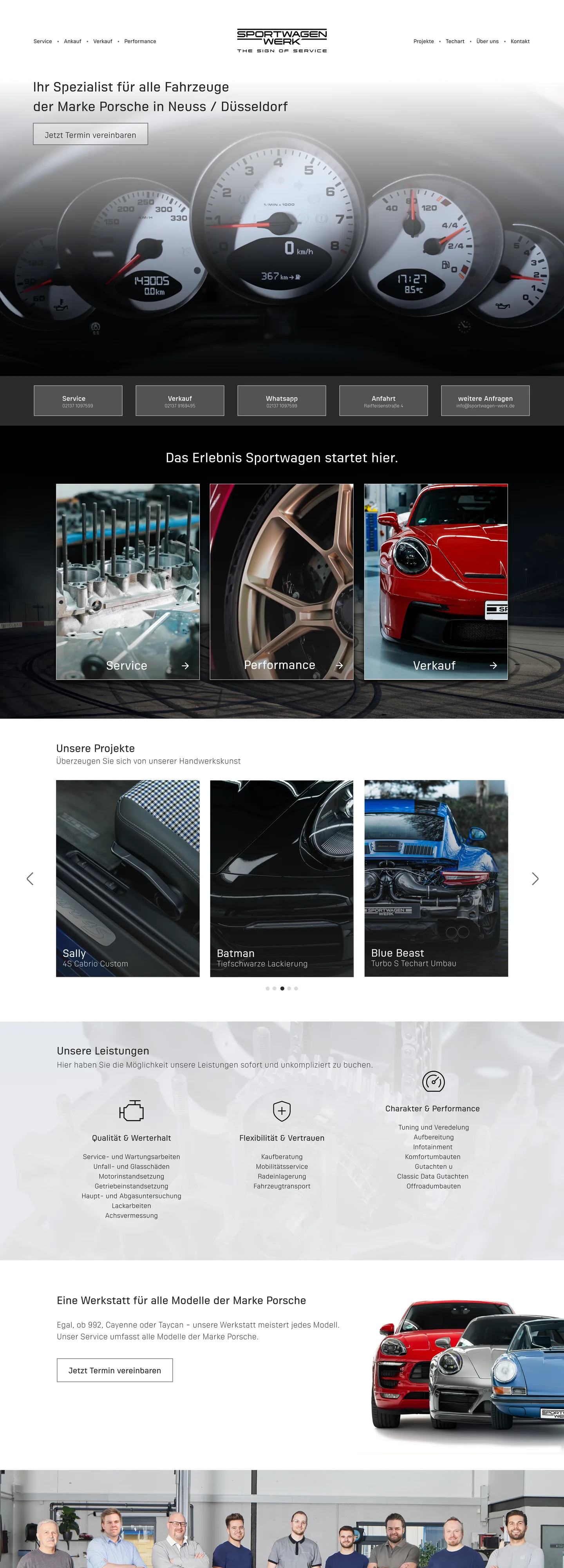 Sportwagen Werk, Website: Startseite