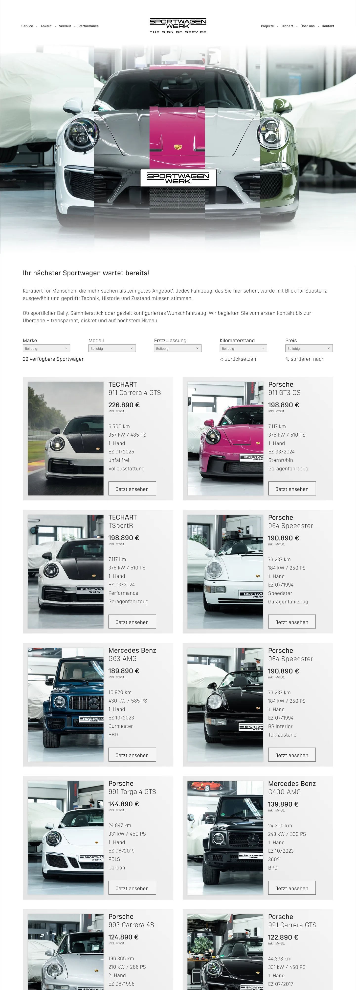 Sportwagen Werk, Website: Verkauf